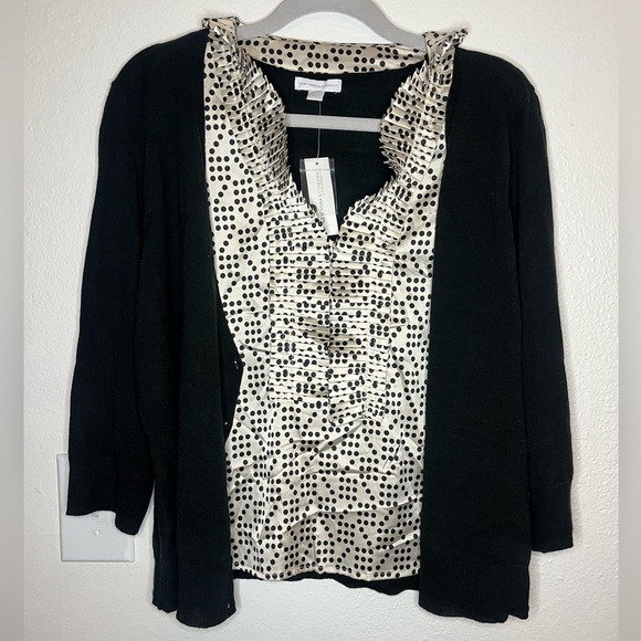 Sweater w/ Polka Dot Ruffle Trim Blouse Insert – XL 🖤🤍✨ - Picture 8 of 9